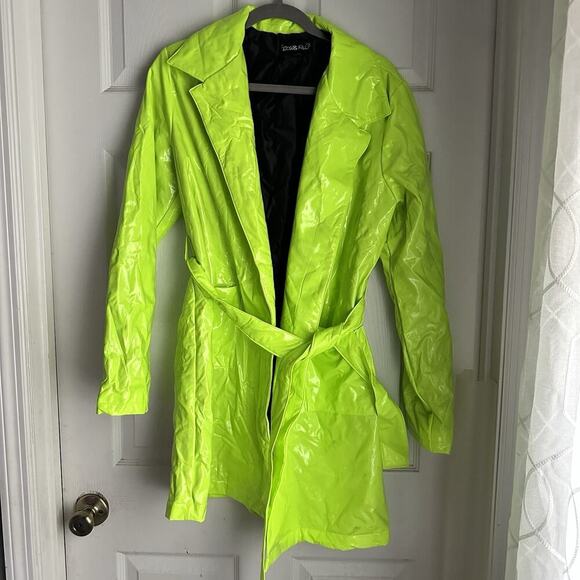 Dolls Kill Jackets & Blazers - Dolls Kill Trickz N' Treatz Slime Viral Vengeance Vinyl Trench Coat Neon Green L